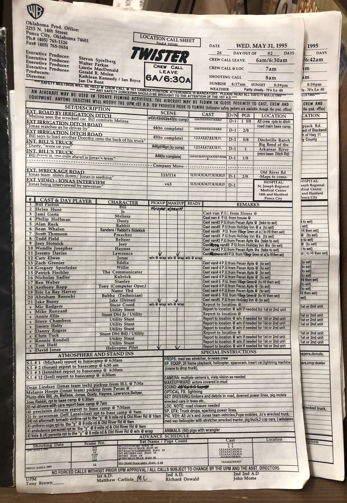 Twister call sheet